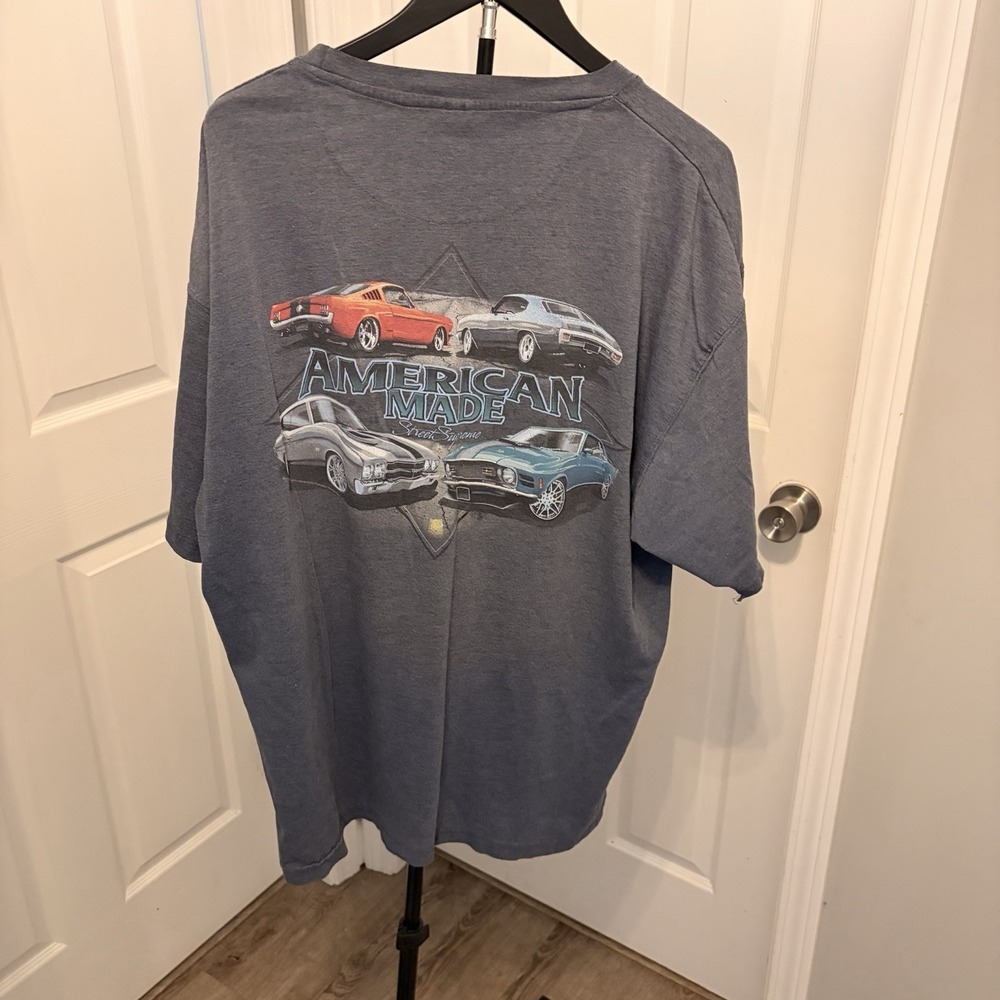 Newport Blue "American Made" Graphic Tee Men's 2XL  Slate Blue Vintage Wash‎ EUC
